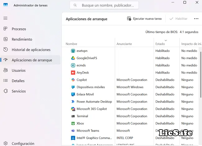 administrador de tareas aplicaciones de arranque