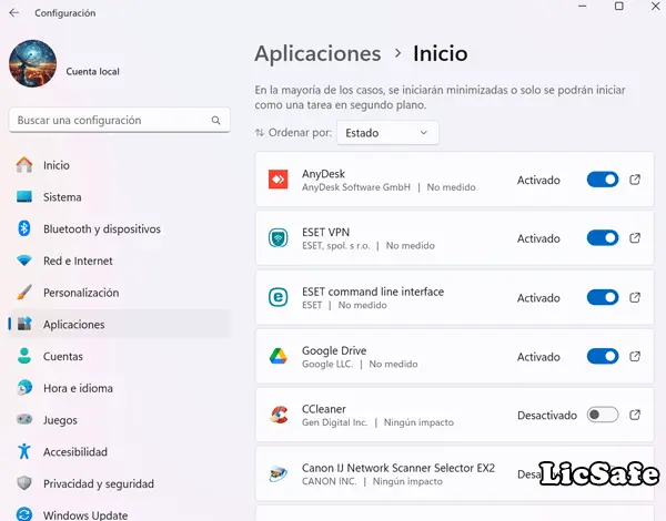 aplicaciones de inicio