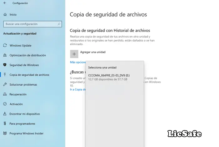copia de seguridad con historial de archivo