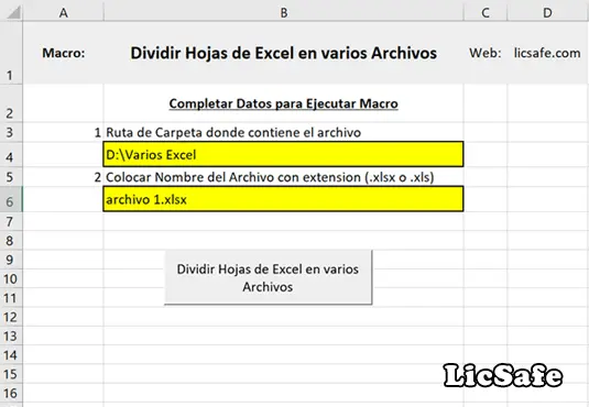 Imagen Macro para Dividir Hojas de Excel en varios Archivos.