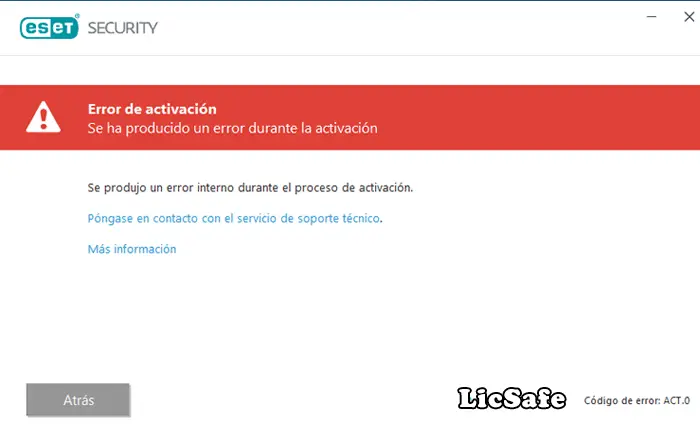 error act 0 de Eset Internet Security