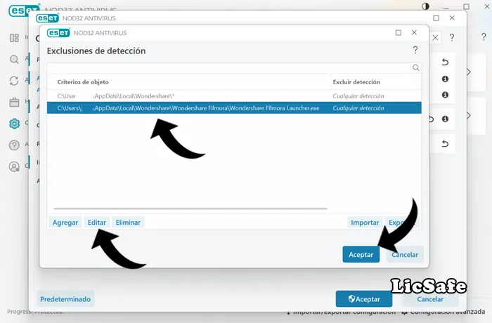 Como eliminar o editar exclusión de ESET en el análisis